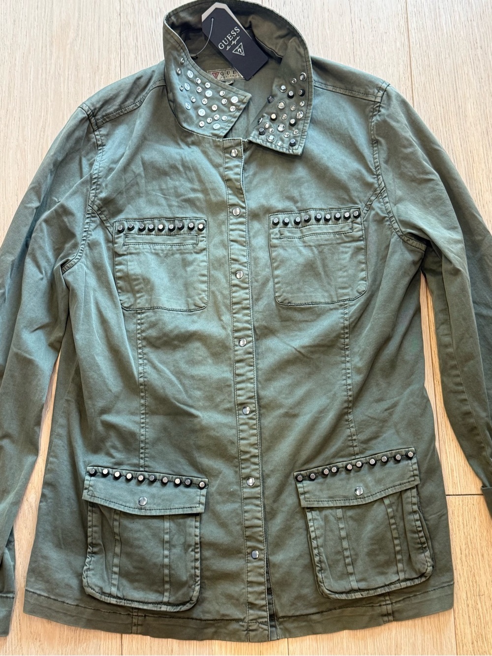 GUESS Studded Military Jacket BNWT Olive Utility Luxe Fall 2013 Rare Vintage - Picture 4 of 8